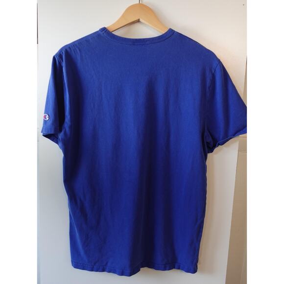 Vintage 90s Champion T Shirt Mens Medium Blue Spell Out Logo Embroidered Tee - Picture 4 of 7